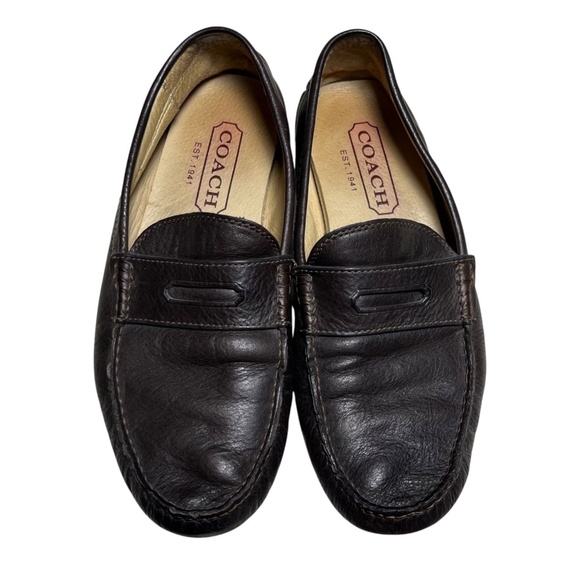 Coach Signature Leather Mens Neal Pebbled Driver Shoes Loafers Brown Size 8 M - Picture 2 of 13